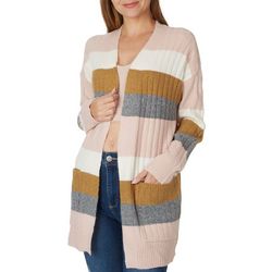 Juniors Ribbed Knit Long Sleeve Striped Open Cardigan