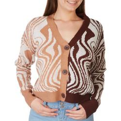 Juniors Split Wave Knit Cropped Button Up Cardigan Sweater
