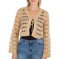 Juniors Solid Open Knit Tie Front Long Sleeve Cardigan