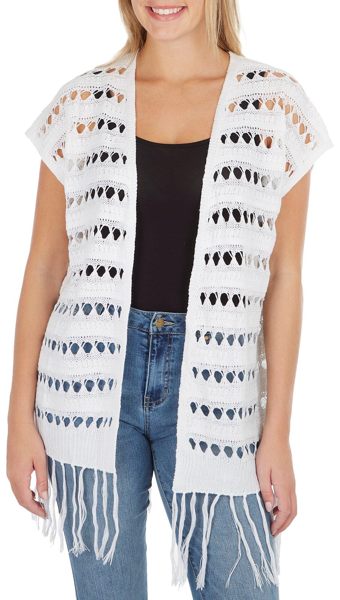 Jolie & Joy Juniors Solid Open Knit Sleeveless Cardigan