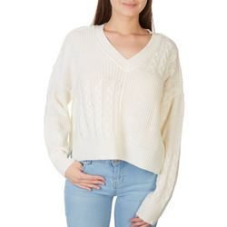 No Comment Juniors Solid Multi Knit Long Sleeve Sweater