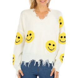 Juniors Distressed Smiley Sweater