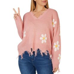No Comment Juniors Frayed Daisy Sweater