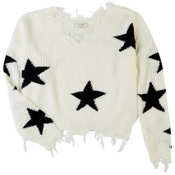 Full Circle Trends Juniors Star Frayed Sweater