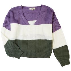 No Comment Juniors Color Block Striped Sweater