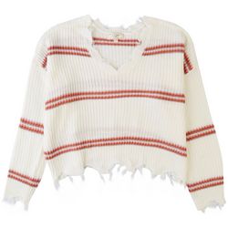 No Comment Juniors Striped Fringe Sweater
