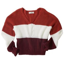 No Comment Juniors Striped Frayed Sweater