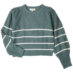 No Comment Juniors Puff Long Sleeve Striped Sweater