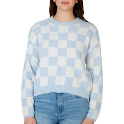 No Comment Juniors Fuzzy Checkerboard Sweater