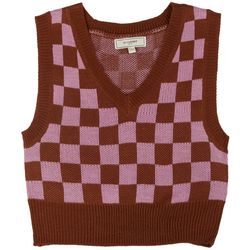 No Comment Juniors Checked Knit Pullover Sweater Vest