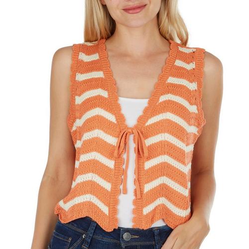 No Comment Juniors Striped Tie Front Knit Sleeveless