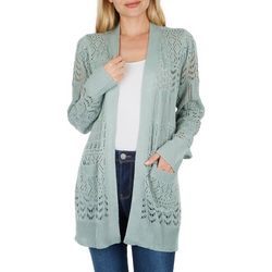 Juniors Solid Knit Open Front Long Sleeve Cardigan