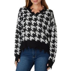No Comment Juniors Deconstructed Hounds Tooth Sweater