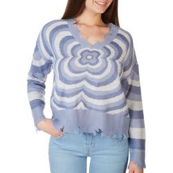 No Comment Juniors Distressed Flower Wave Sweater