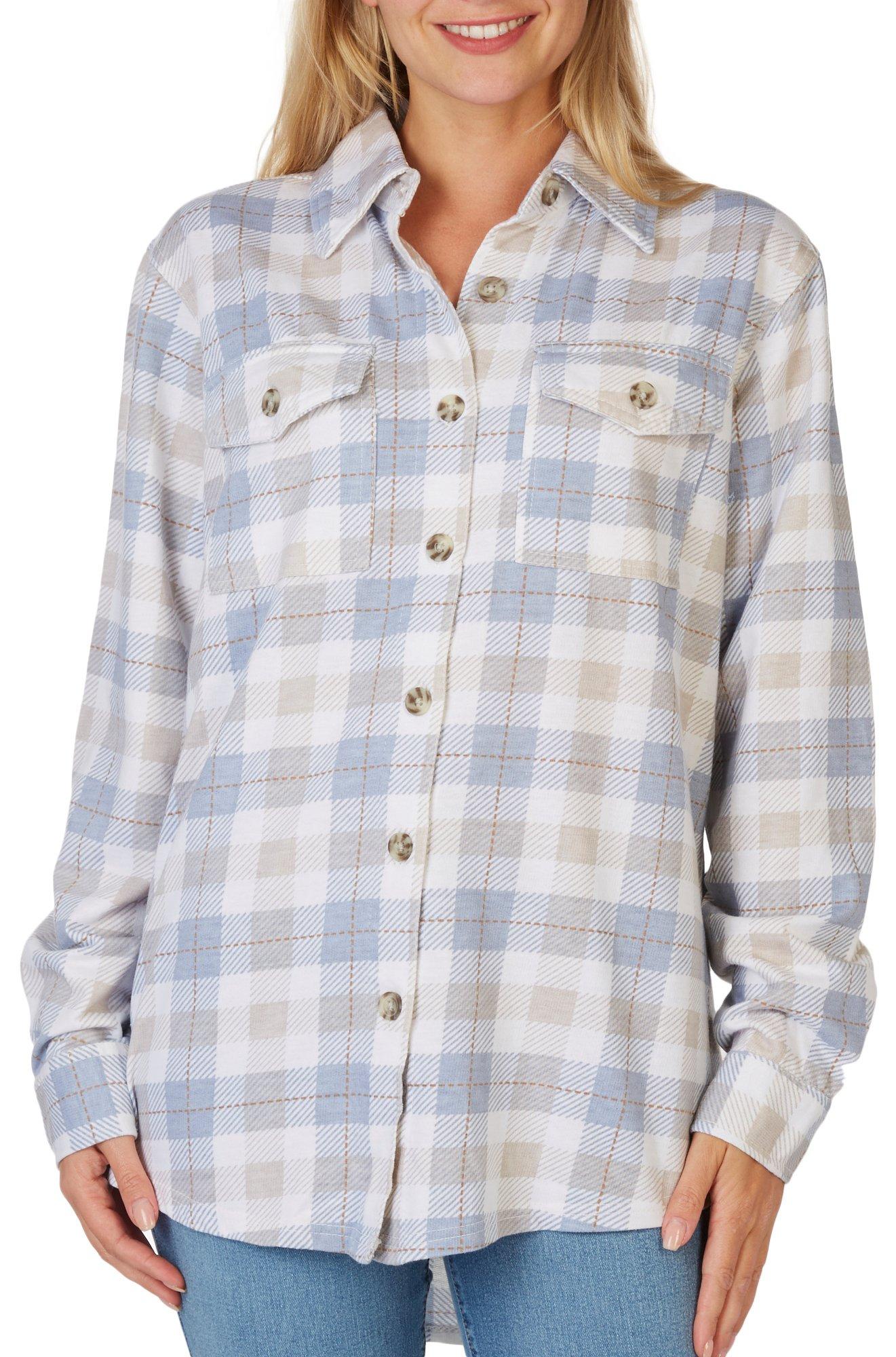 Juniors Plaid Button Down Shacket