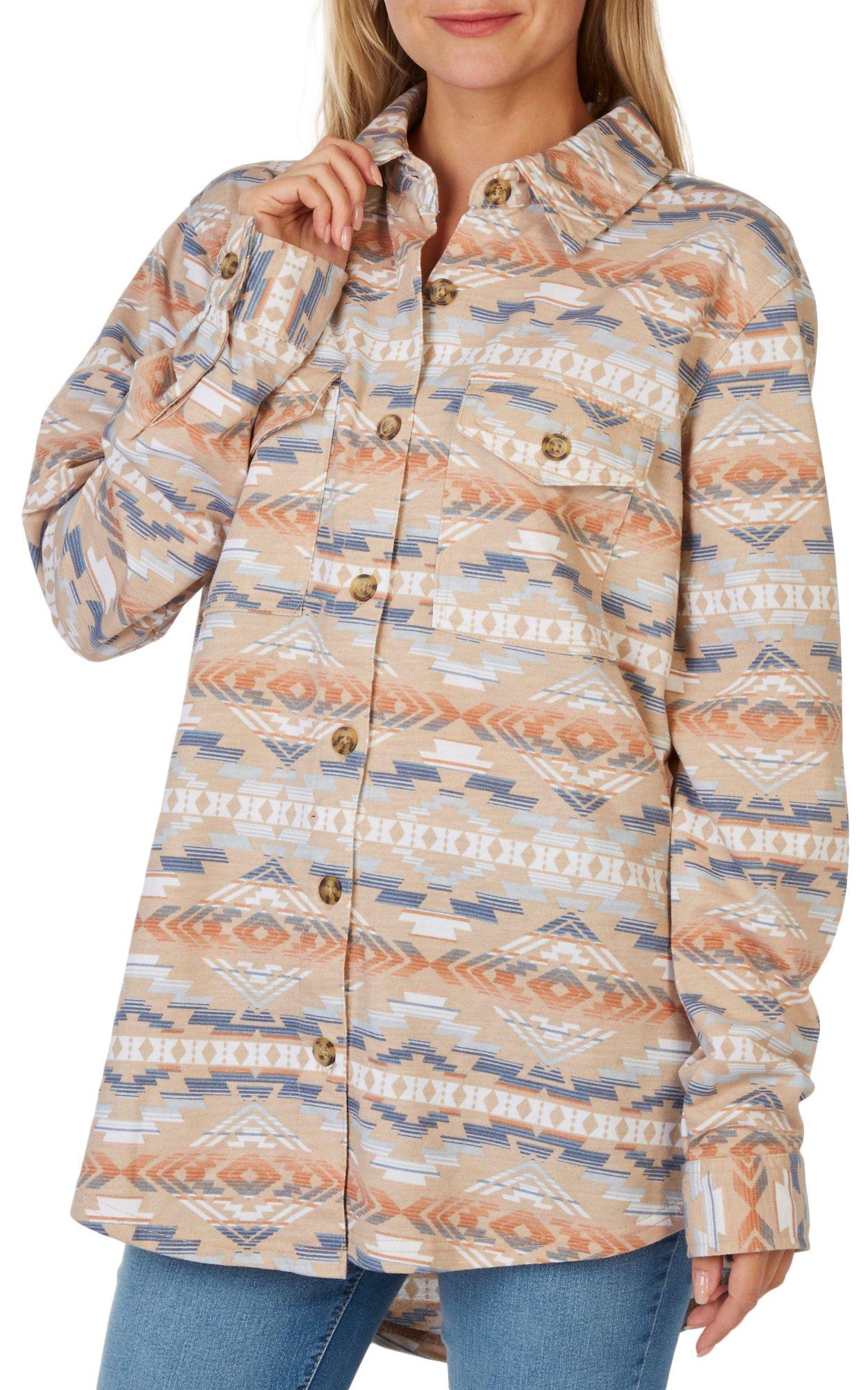 Juniors Printed Button Down Shacket