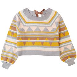 Full Circle Trends Juniors Geometric Tie Back Crop Sweater