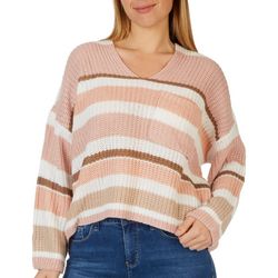 Full Circle Trends Juniors Striped V-neck Sweater