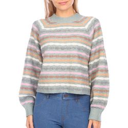 Pink Rose Juniors Knit Striped Crew Neck Sweater