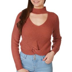 Pink Rose Juniors Twist Front Key Hole Cropped Sweater