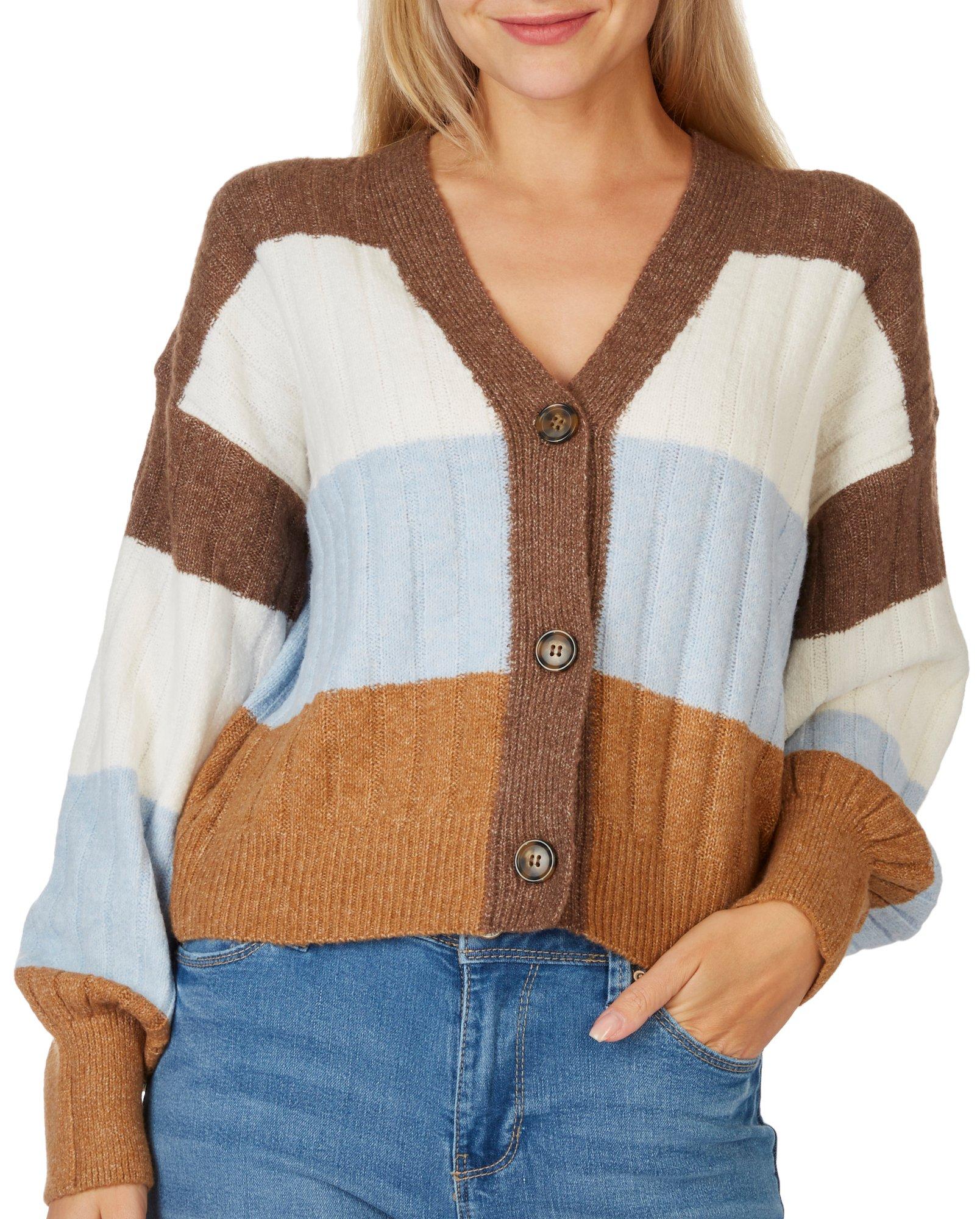 Pink Rose Juniors Striped Cropped Button Down Cardigan