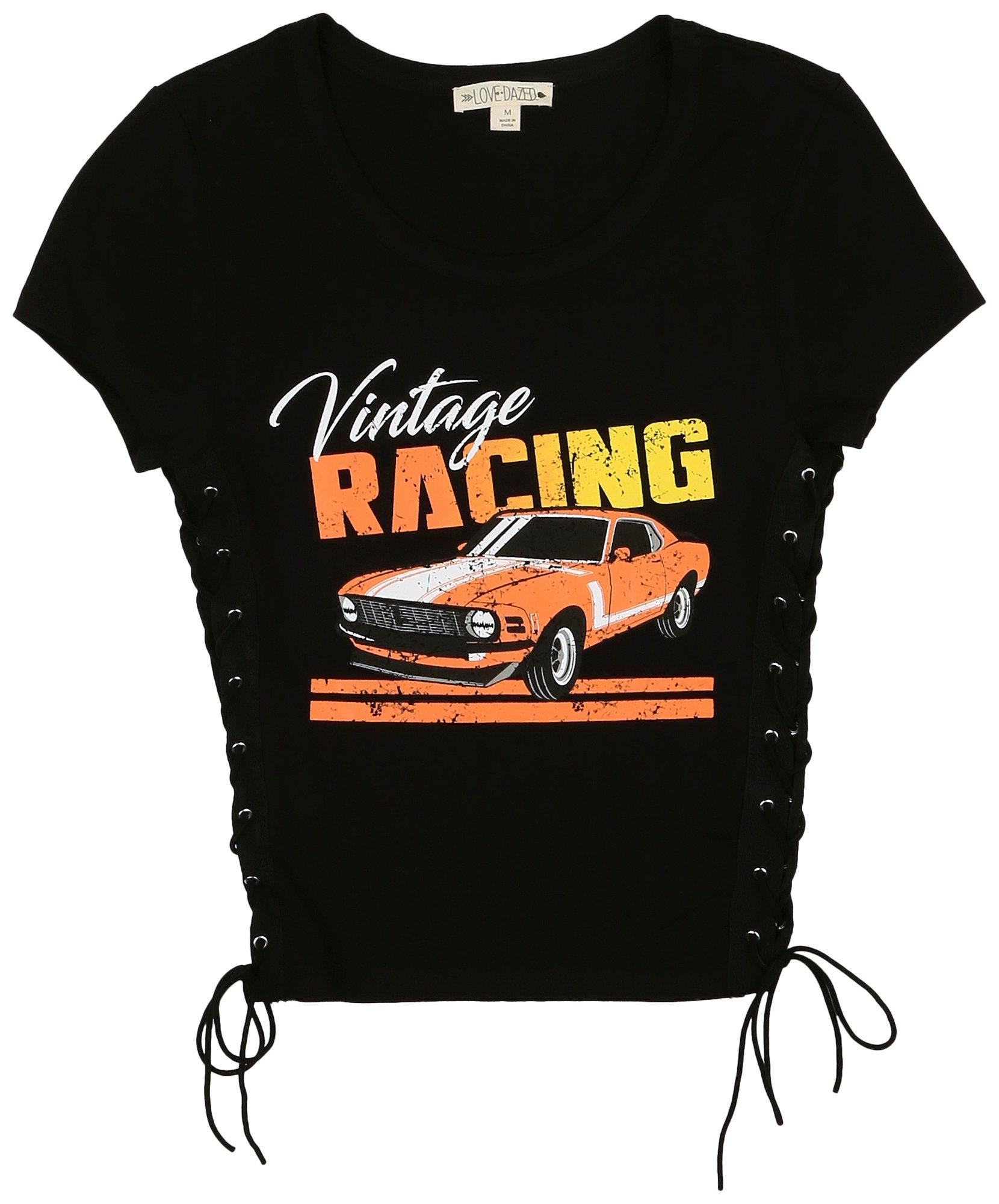Love Dazed Juniors Vintage Racing Side Tie Crop Top