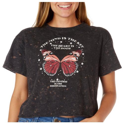 Self Esteem Juniors Bleached Butterfly Cropped T-Shirt