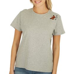 Juniors Solid Be Free Butterfly Crew Neck Short Sleeve Tee