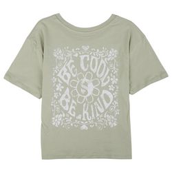 Juniors Be Cool Be Kind Floral Cropped Short Sleeve Tee