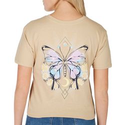 Juniors Butterfly Moon Cropped Short Sleeve Tee