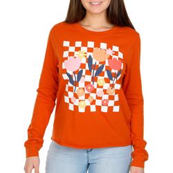 Rebellious One Juniors Floral Checkered Long Sleeve Tee