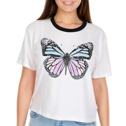 Rebellious One Juniors Butterfly Ringer Short Sleeve Tee