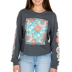 Juniors Kindness Is Free Floral Long Sleeve Tee