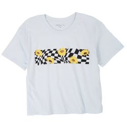 Rebellious One Juniors Checkered Sunflower T-Shirt