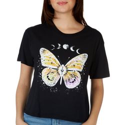 Juniors Celestial Butterfly Cropped Short Sleeve Tee