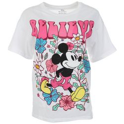 Juniors Embroideresd Believe Mickey Mouse Short Sleeve Tee