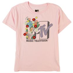 MTV Juniors Embroidered MTV Short Sleeve T-Shirt