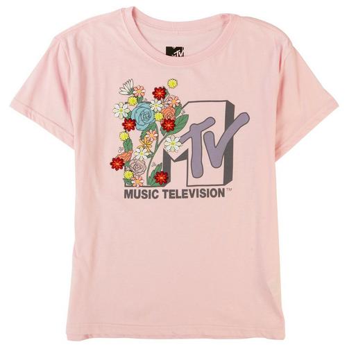 MTV Juniors Embroidered MTV Short Sleeve T-Shirt