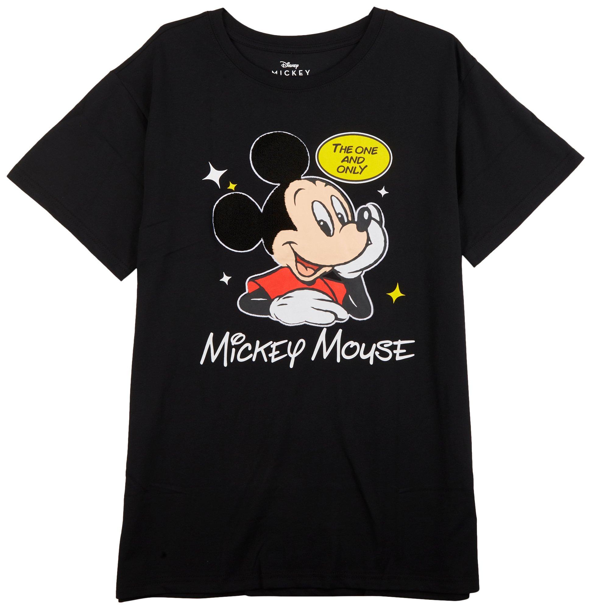 Juniors Mickey Mouse Embroidered Screen Print T-Shirt