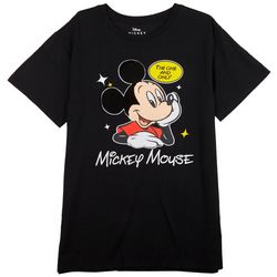 Juniors Mickey Mouse Embroidered Screen Print T-Shirt