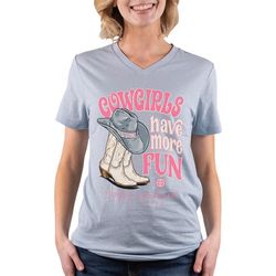 Simply Southern Juniors Cowgirls Have More Fun V Neck Tee