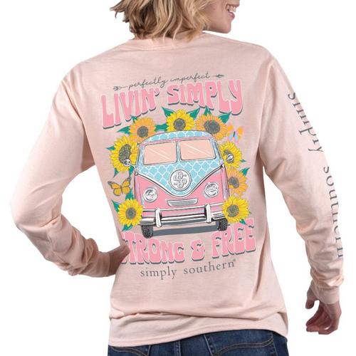 Juniors Livin' Simply Sunflower Bus Long Sleeve T-Shirt