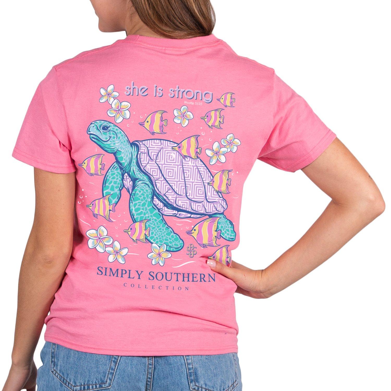 Simply Southern Juniors She Is Strong Turtle T-Shirt