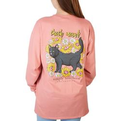 Juniors Check Meowt Floral Cat Long Sleeve T-Shirt