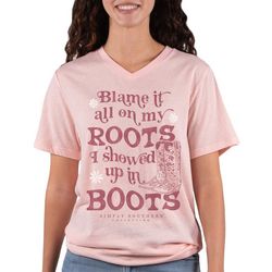 Simply Southern Juniors Blame It On My Roots V Neck T-Shirt
