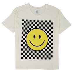 Juniors Checkered Smiley Face Short Sleeve Tee