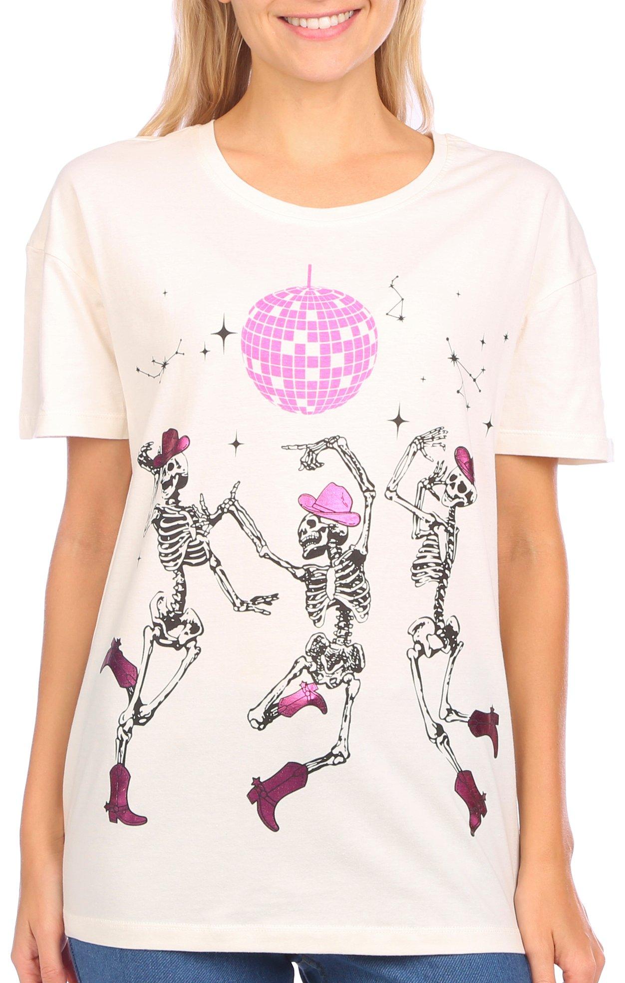 Messy Buns, Lazy Days Juniors Disco Skeletons T-shirt