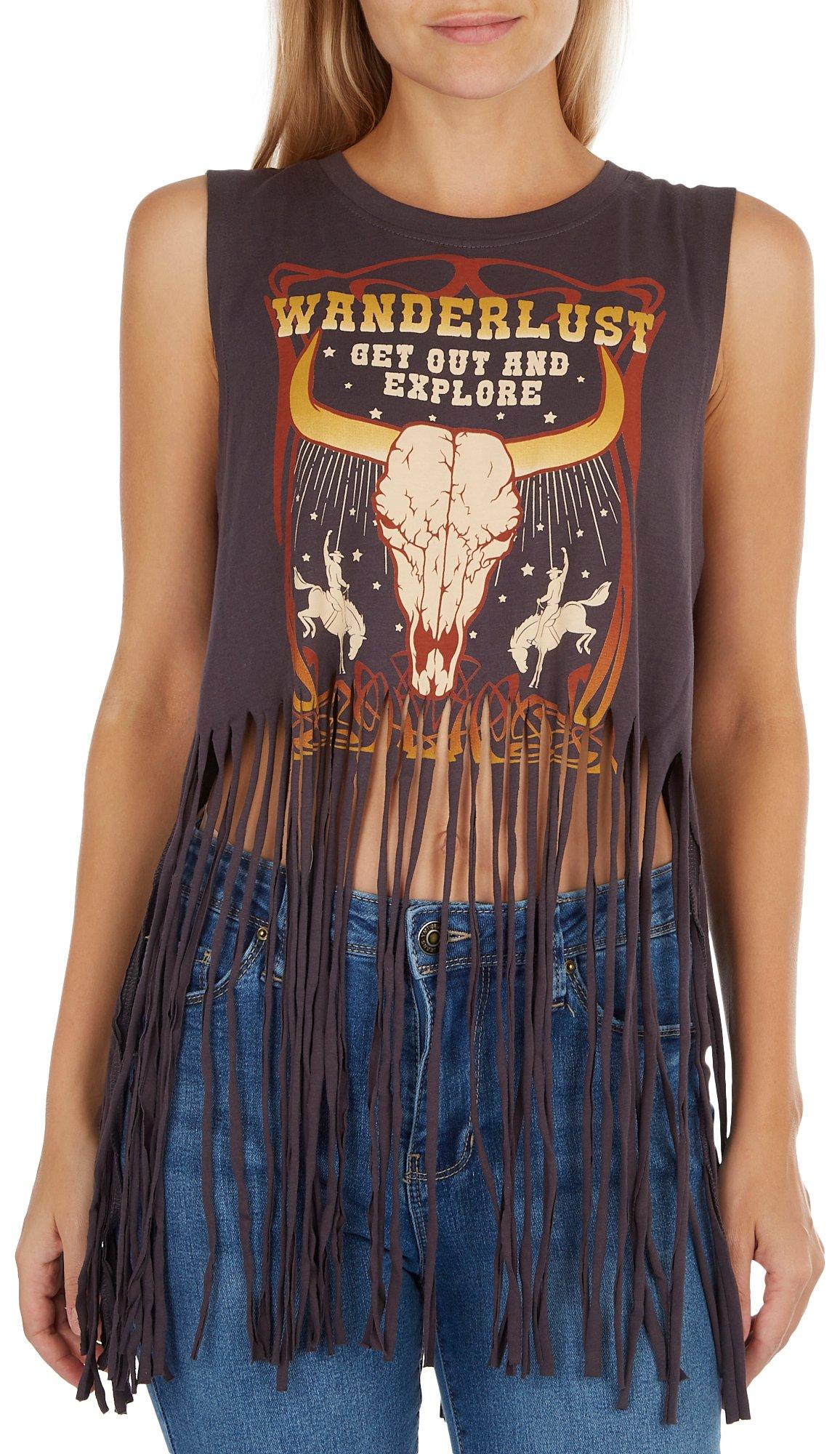 Juniors Wanderlust Fringe Sleeveless Top
