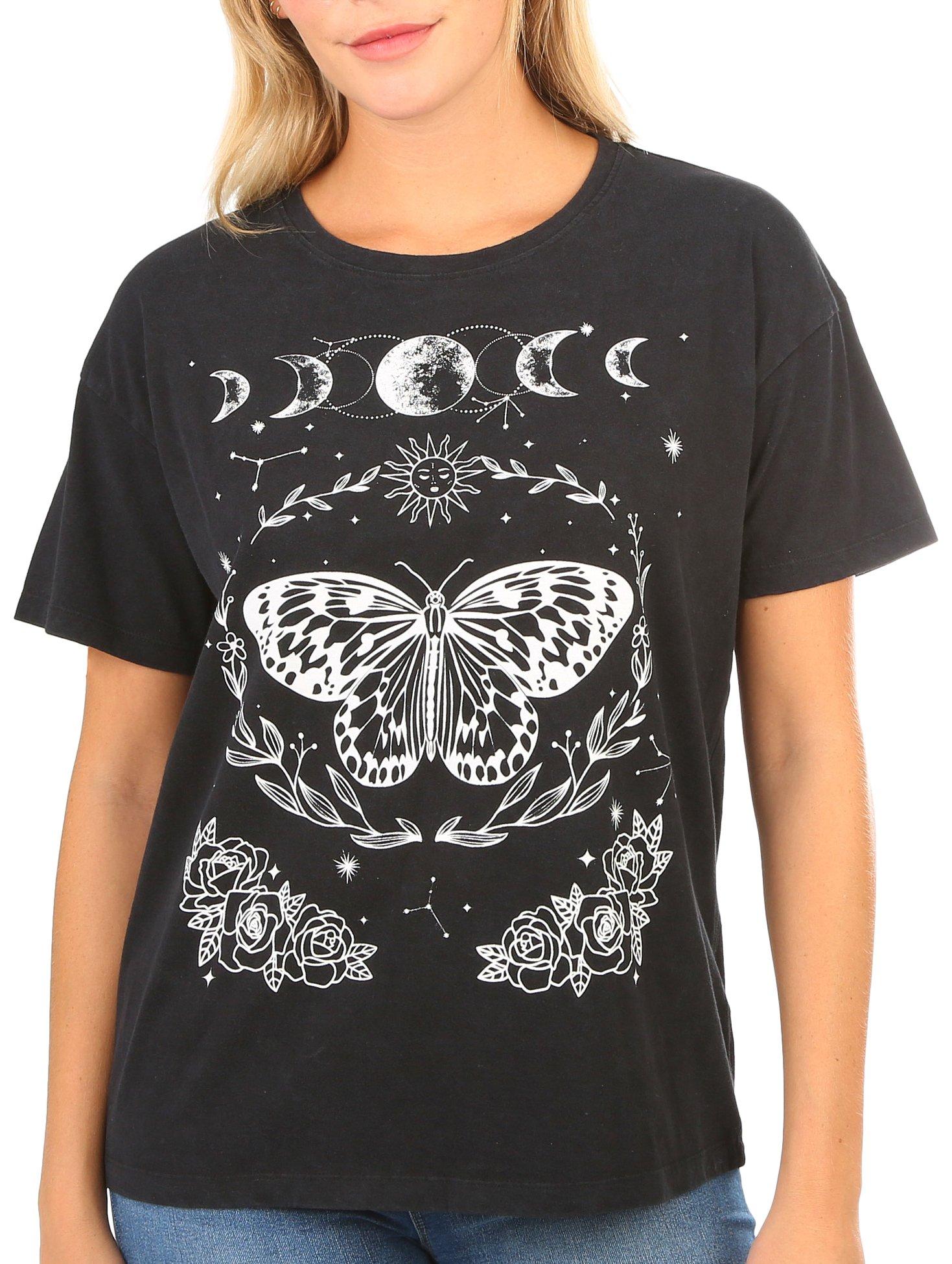 Juniors Gothic Moth Short Sleeve Top