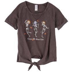 Messy Buns, Lazy Days Juniors Skeleton Front Tie T-Shirt
